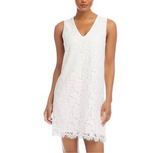 Karen Kane Lace Shift Mini Dress V-Neck Sleeveless Scallop Hem Ivory Large NWT